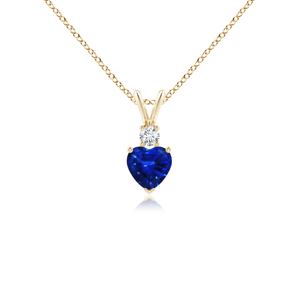 5mm AAAA Heart-Shaped Sapphire Rabbit Ear Bale Pendant in Yellow Gold