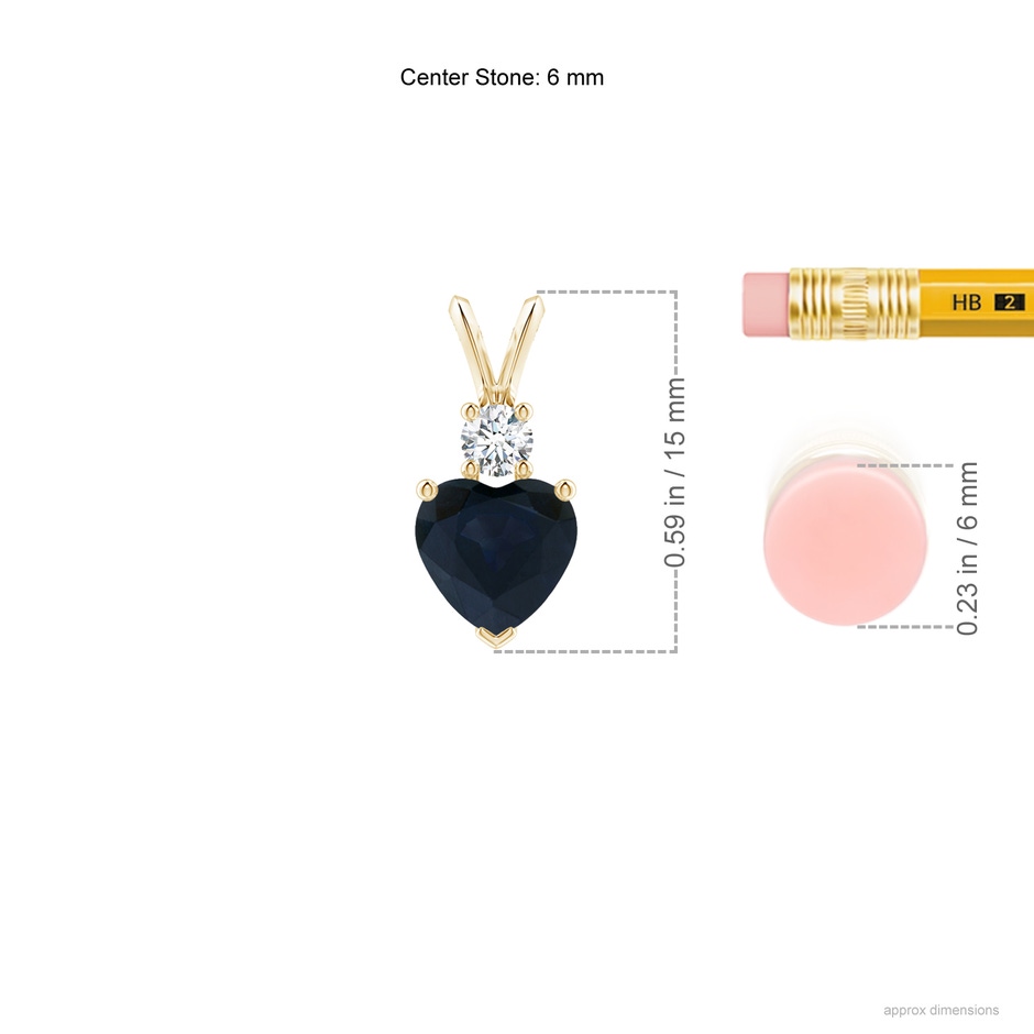 6mm A Heart-Shaped Sapphire Rabbit Ear Bale Pendant in Yellow Gold ruler