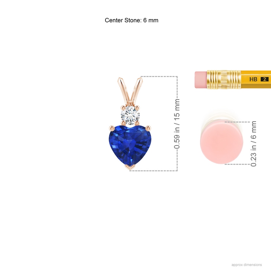 6mm AAA Heart-Shaped Sapphire Rabbit Ear Bale Pendant in Rose Gold ruler