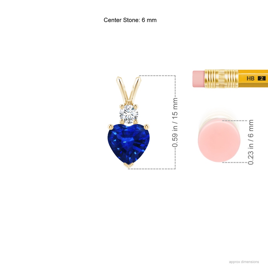 6mm AAAA Heart-Shaped Sapphire Rabbit Ear Bale Pendant in Yellow Gold ruler