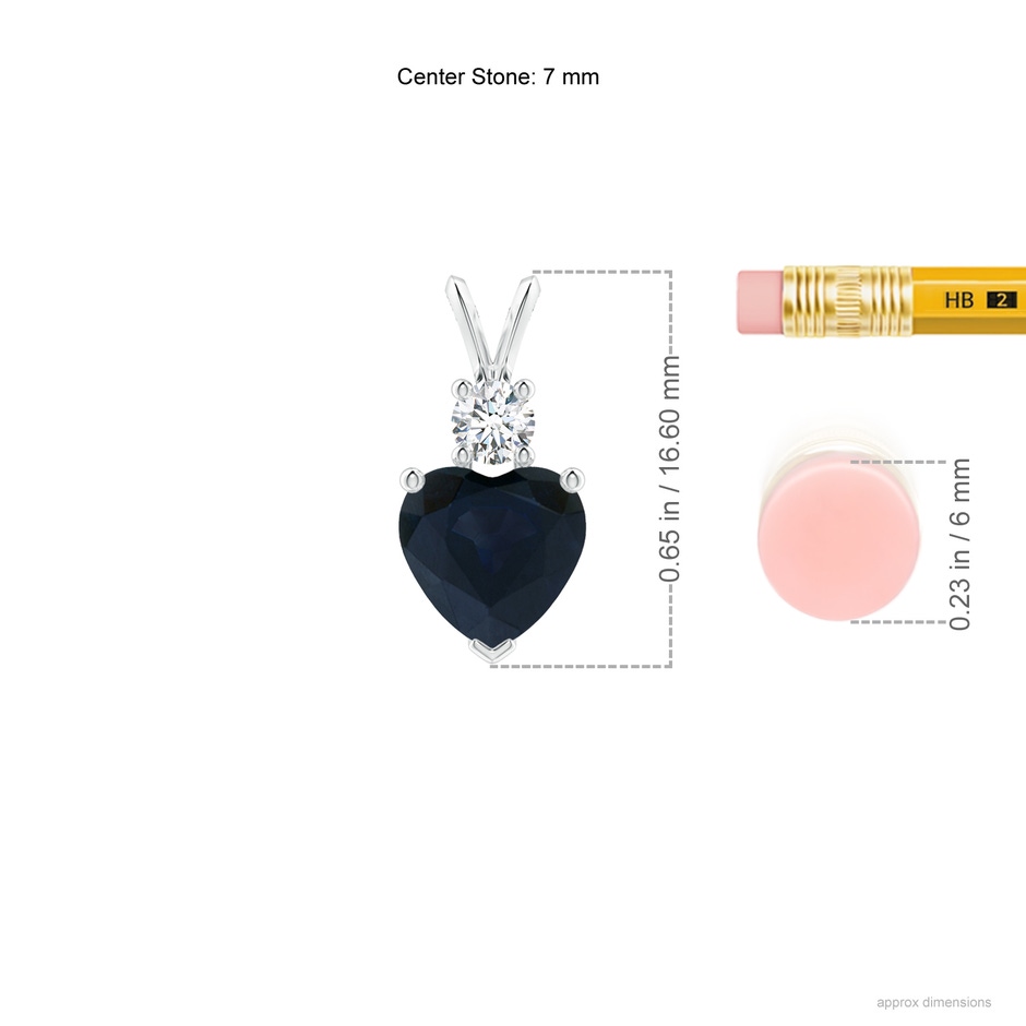 7mm A Heart-Shaped Sapphire Rabbit Ear Bale Pendant in White Gold ruler