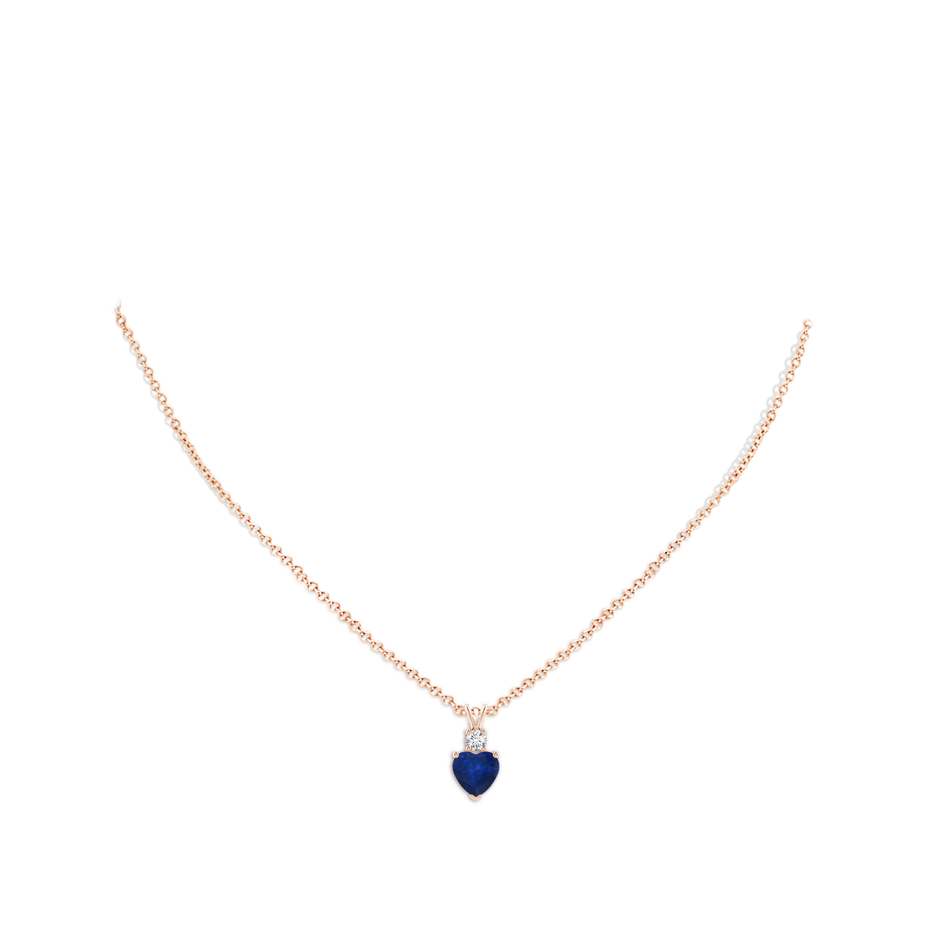 7mm AA Heart-Shaped Sapphire Rabbit Ear Bale Pendant in Rose Gold body-neck