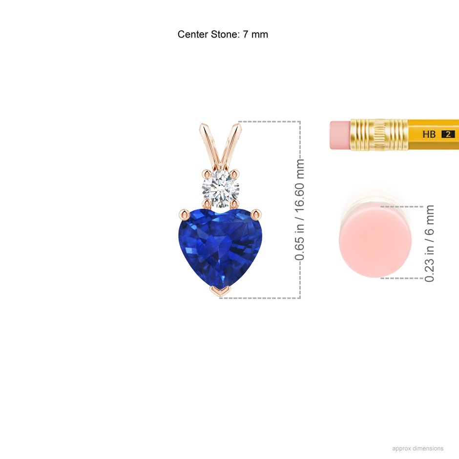 7mm AAA Heart-Shaped Sapphire Rabbit Ear Bale Pendant in Rose Gold ruler