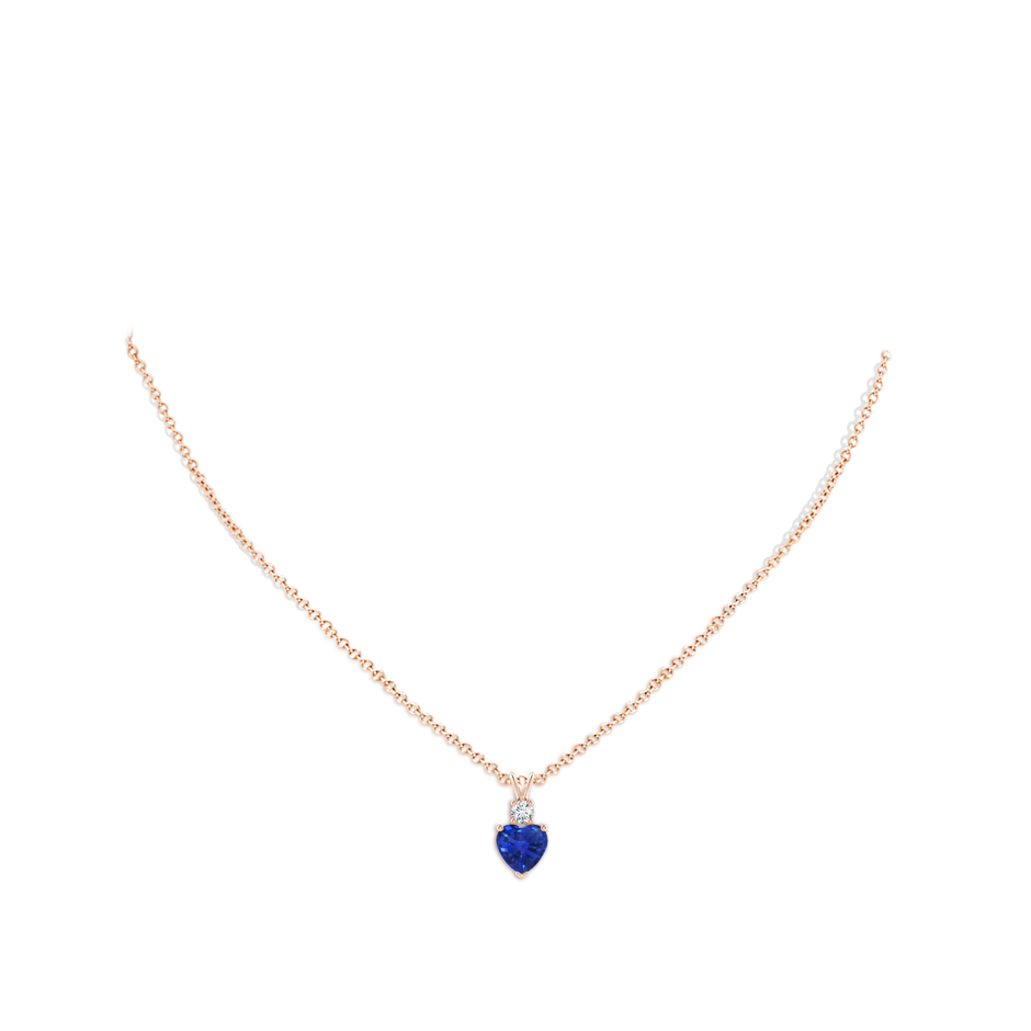 7mm AAA Heart-Shaped Sapphire Rabbit Ear Bale Pendant in Rose Gold body-neck