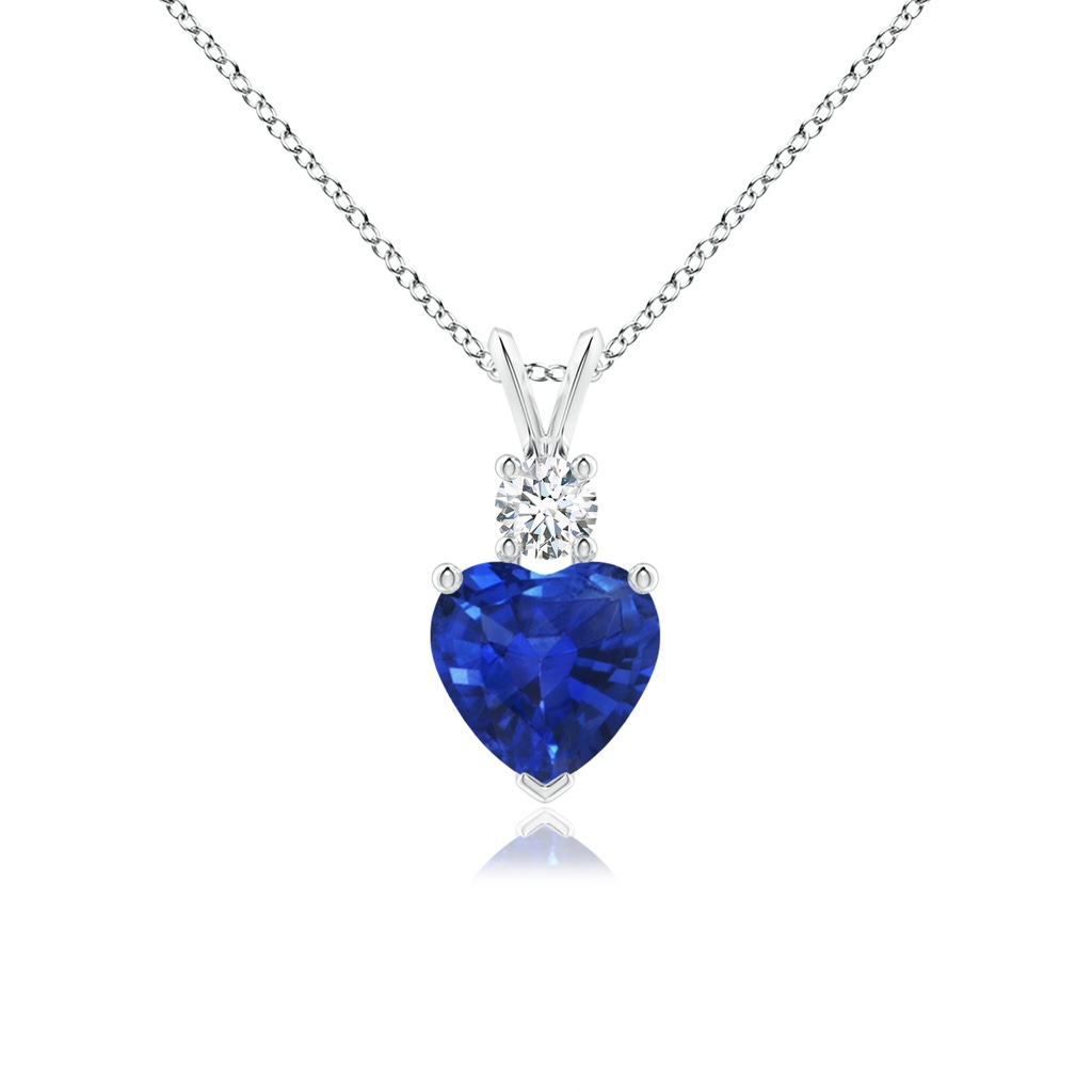 7mm AAA Heart-Shaped Sapphire Rabbit Ear Bale Pendant in White Gold