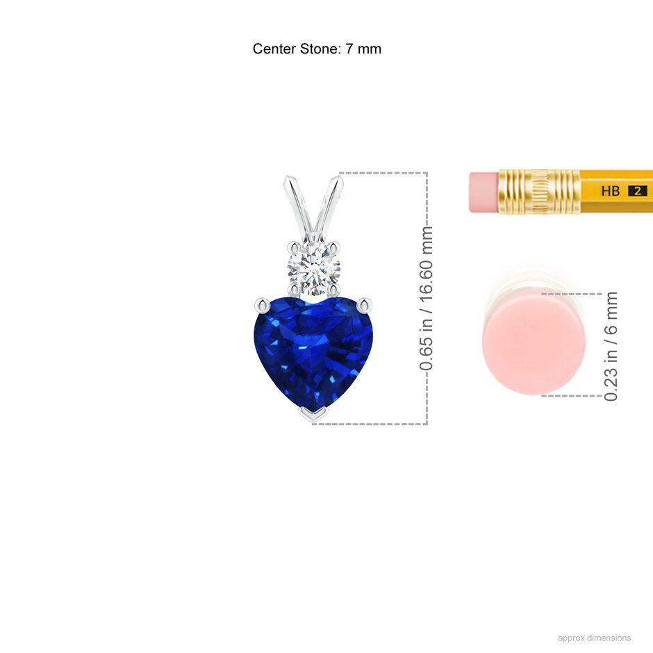 7mm AAAA Heart-Shaped Sapphire Rabbit Ear Bale Pendant in P950 Platinum ruler