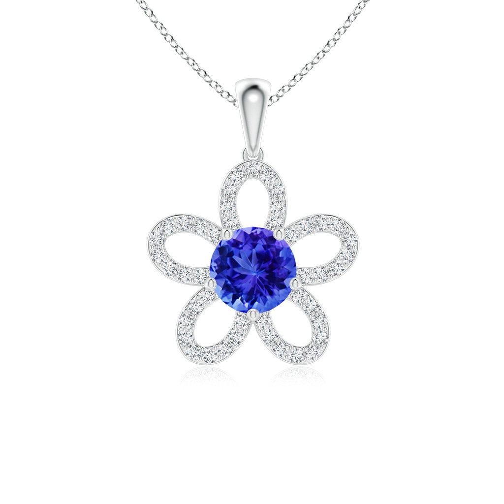 6mm AAA Round Tanzanite Floral Pendant with Diamond Accents in White Gold