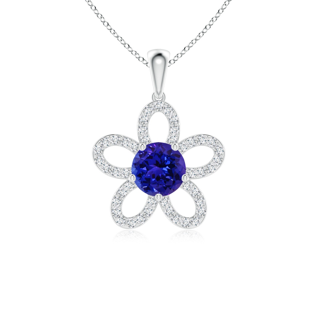 6mm AAAA Round Tanzanite Floral Pendant with Diamond Accents in P950 Platinum