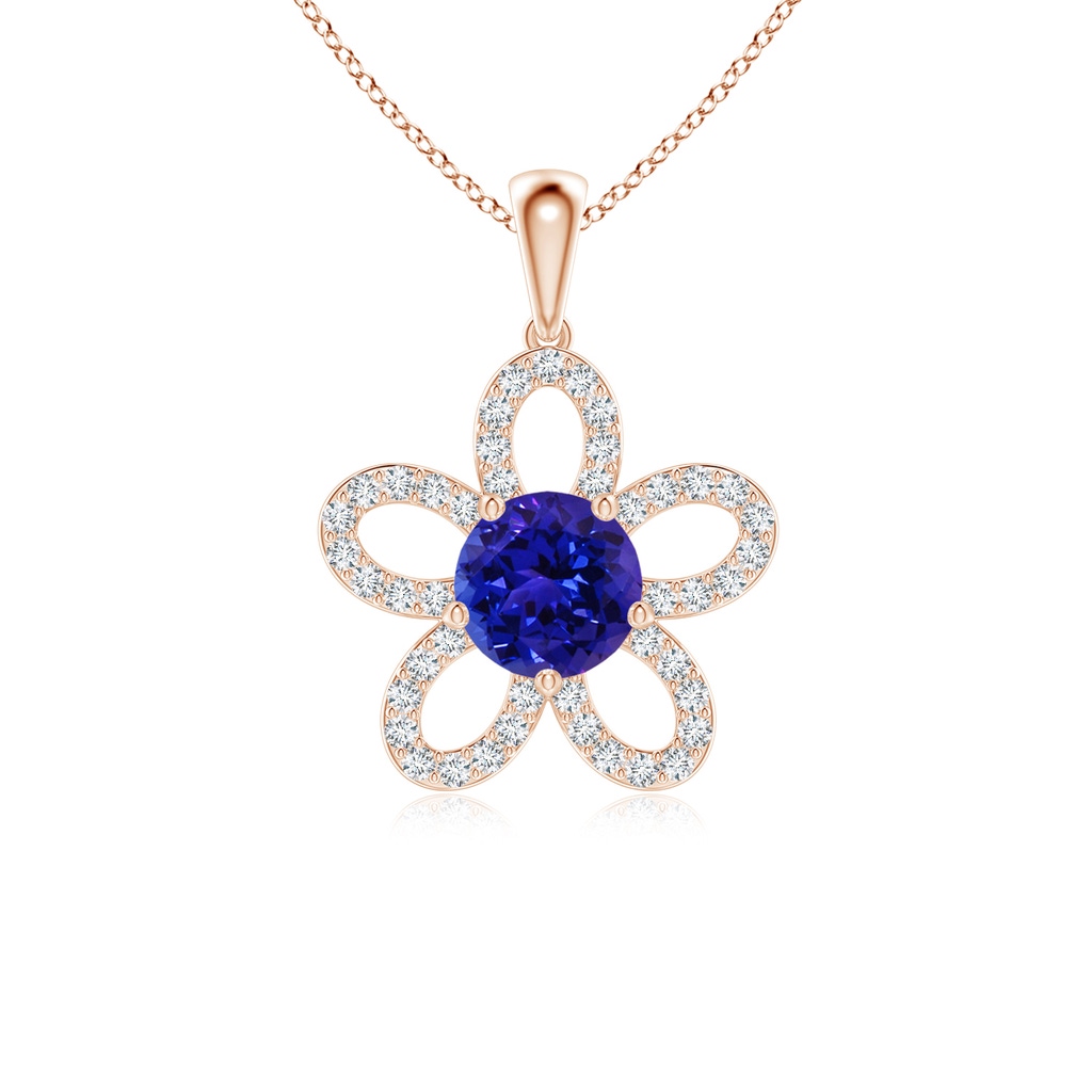 6mm AAAA Round Tanzanite Floral Pendant with Diamond Accents in Rose Gold