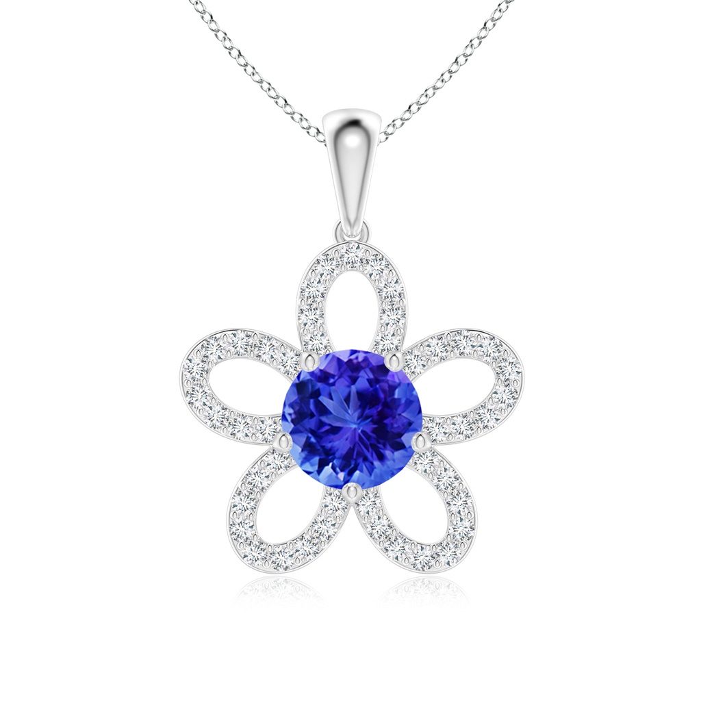 7mm AAA Round Tanzanite Floral Pendant with Diamond Accents in White Gold