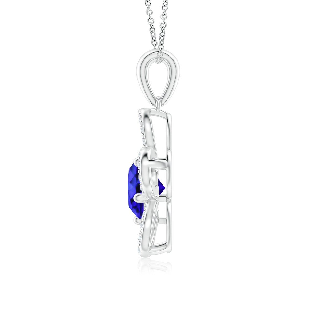 7mm AAA Round Tanzanite Floral Pendant with Diamond Accents in White Gold Side 1