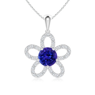 7mm AAAA Round Tanzanite Floral Pendant with Diamond Accents in P950 Platinum