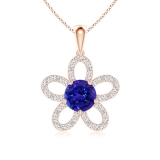 7mm AAAA Round Tanzanite Floral Pendant with Diamond Accents in Rose Gold