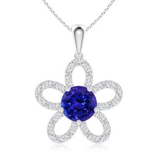 8mm AAAA Round Tanzanite Floral Pendant with Diamond Accents in P950 Platinum