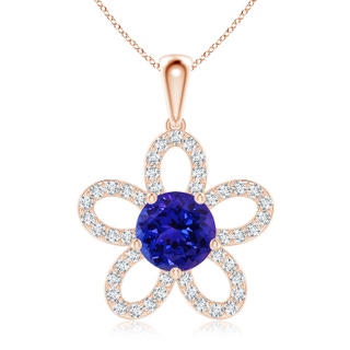 8mm AAAA Round Tanzanite Floral Pendant with Diamond Accents in Rose Gold