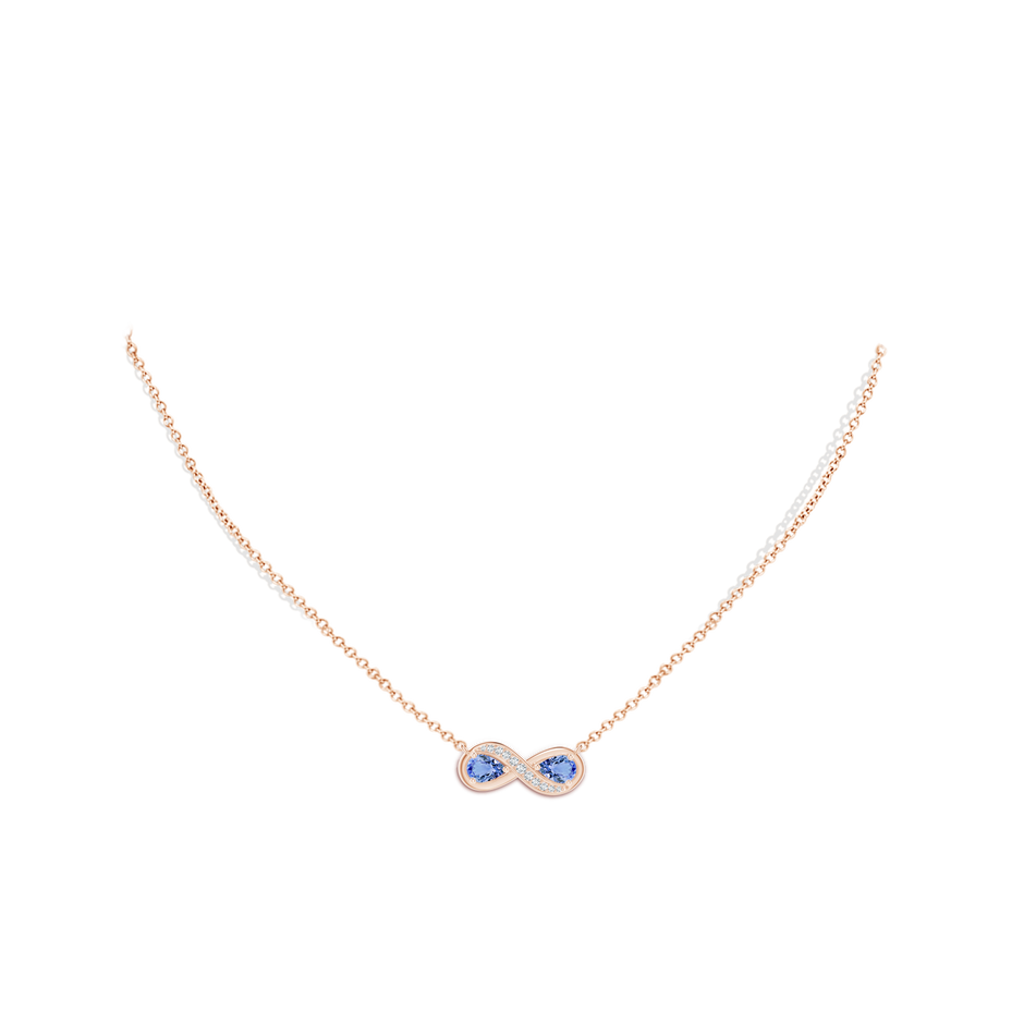 5x3mm A Pear Tanzanite Two Stone Infinity Pendant in Rose Gold body-neck
