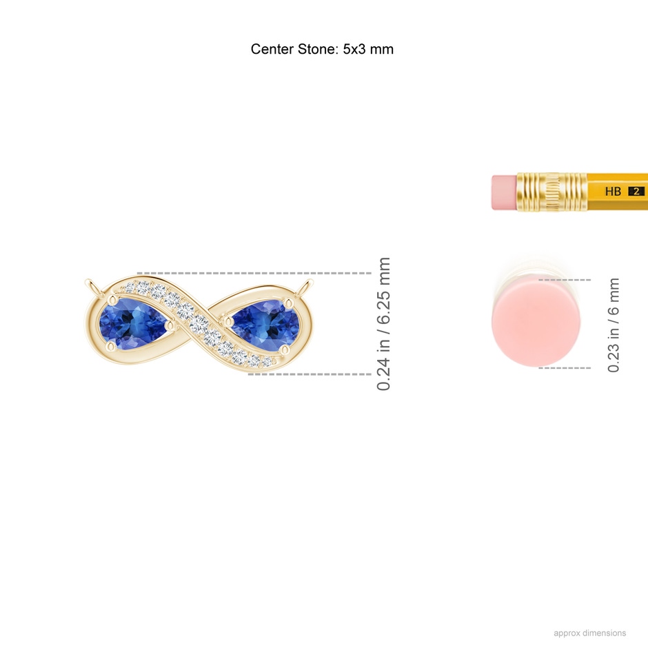 5x3mm AA Pear Tanzanite Two Stone Infinity Pendant in Yellow Gold ruler