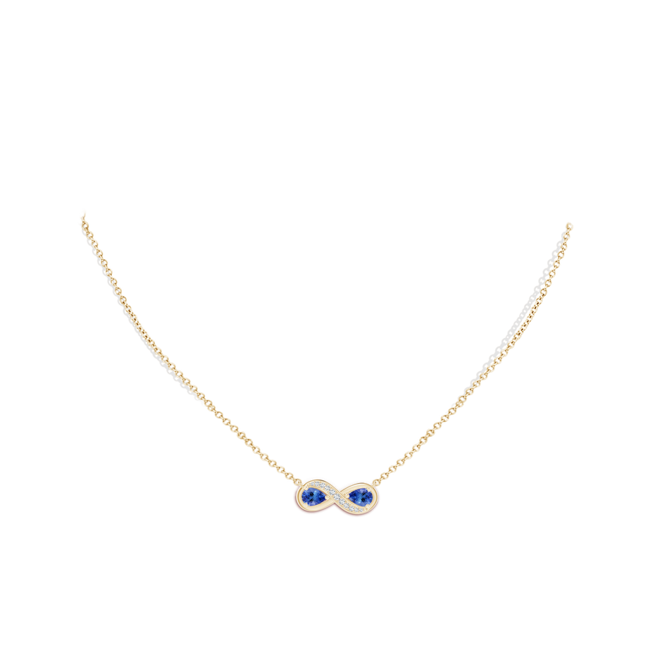 5x3mm AA Pear Tanzanite Two Stone Infinity Pendant in Yellow Gold body-neck