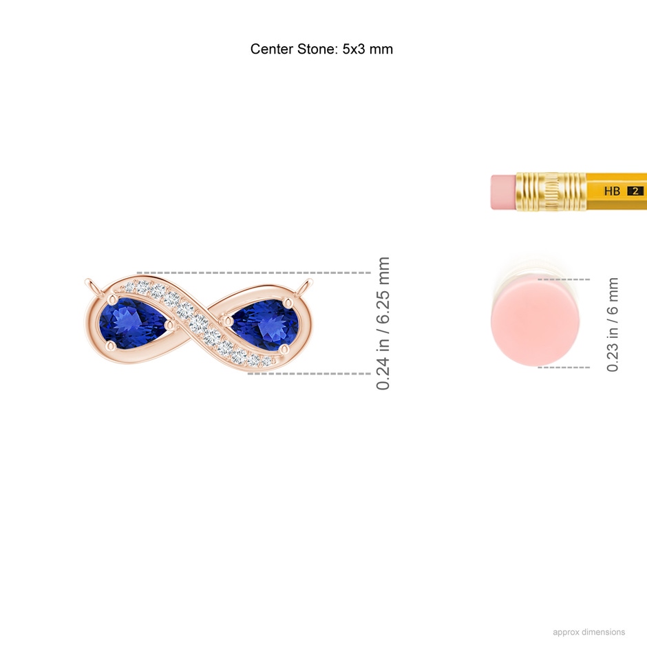 5x3mm AAA Pear Tanzanite Two Stone Infinity Pendant in Rose Gold ruler