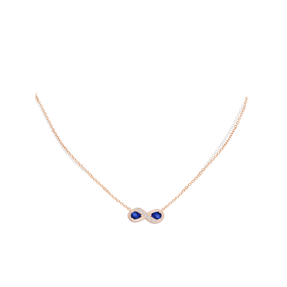 5x3mm AAA Pear Tanzanite Two Stone Infinity Pendant in Rose Gold body-neck