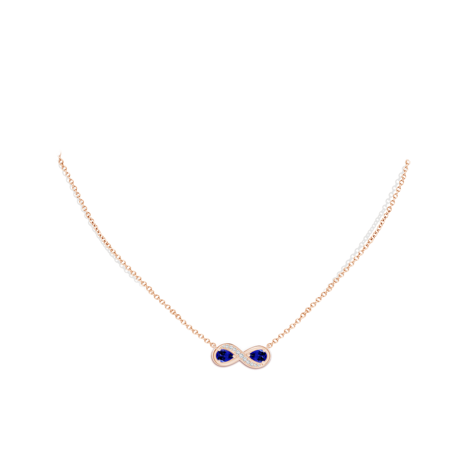 5x3mm AAAA Pear Tanzanite Two Stone Infinity Pendant in Rose Gold body-neck