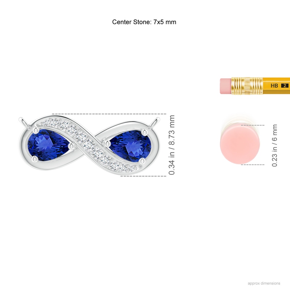 7x5mm AAA Pear Tanzanite Two Stone Infinity Pendant in White Gold ruler