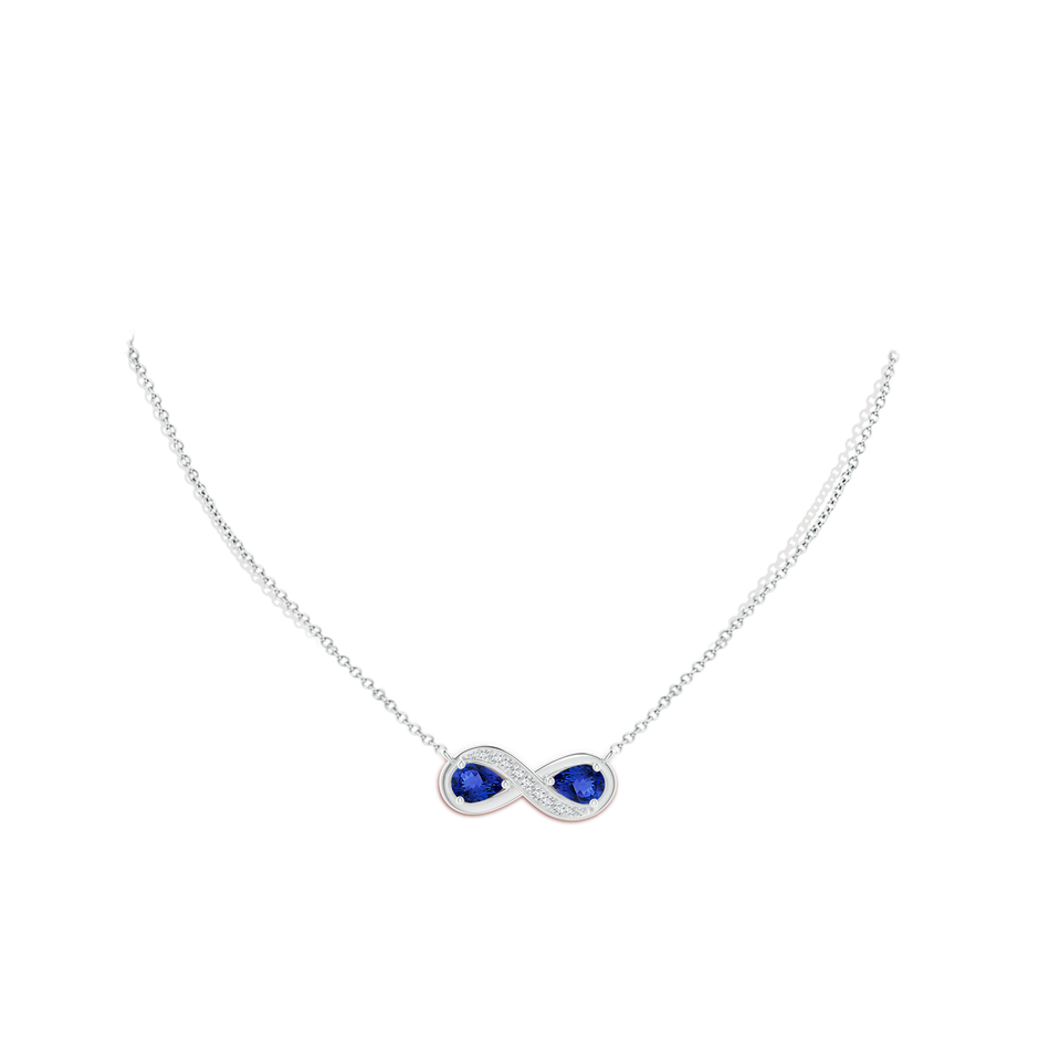 7x5mm AAA Pear Tanzanite Two Stone Infinity Pendant in White Gold body-neck