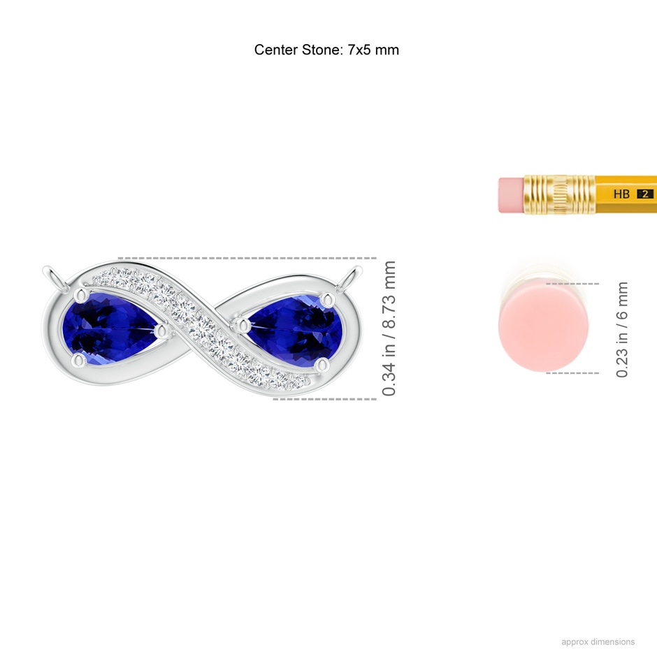 7x5mm AAAA Pear Tanzanite Two Stone Infinity Pendant in P950 Platinum ruler