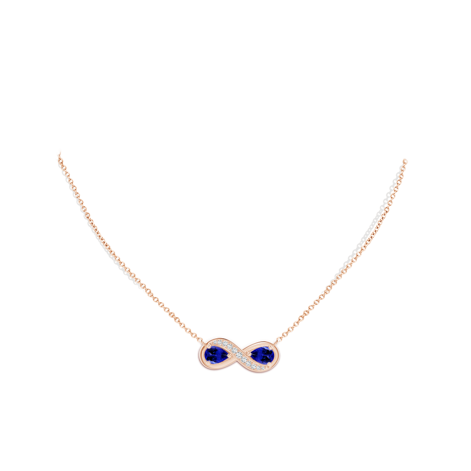 7x5mm AAAA Pear Tanzanite Two Stone Infinity Pendant in Rose Gold body-neck