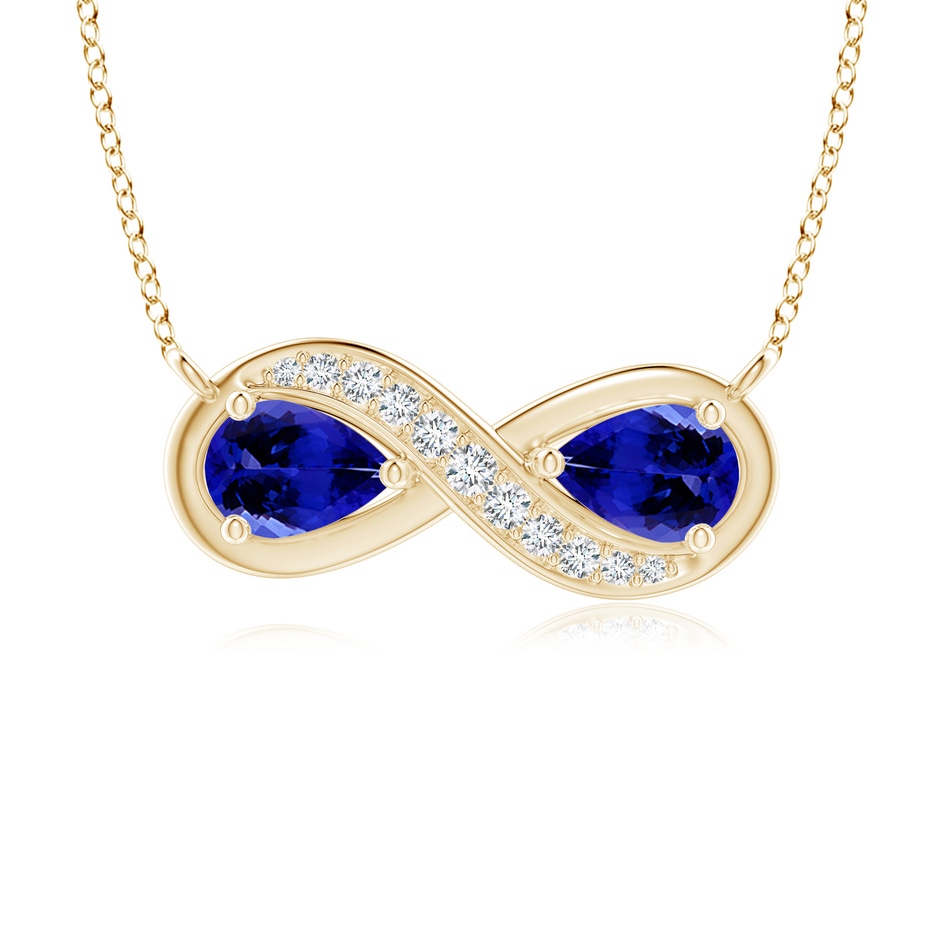 7x5mm AAAA Pear Tanzanite Two Stone Infinity Pendant in Yellow Gold 