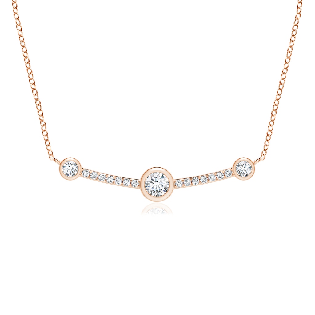 3.4mm GVS2 Three Stone Spaced Out Bezel-Set Diamond Curved Bar Pendant in Rose Gold
