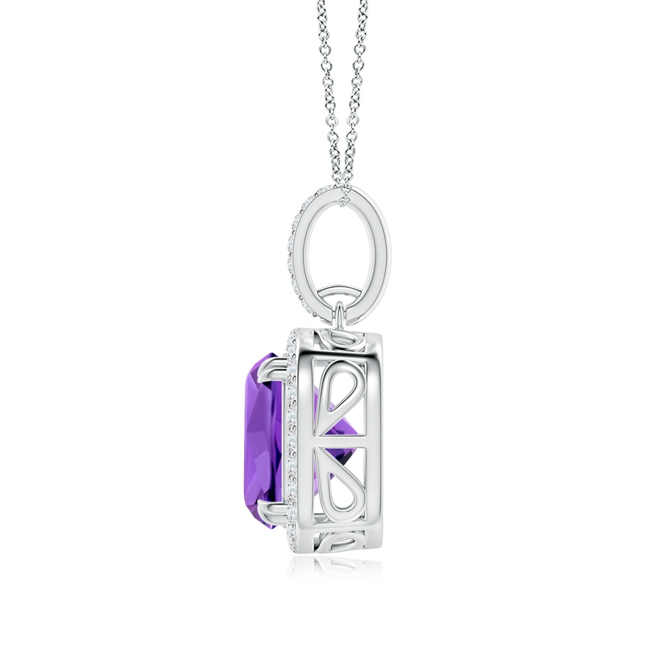10mm AAAA Cushion Amethyst Pendant with Diamond Halo in White Gold side-1