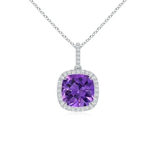 8mm AAAA Cushion Amethyst Pendant with Diamond Halo in P950 Platinum