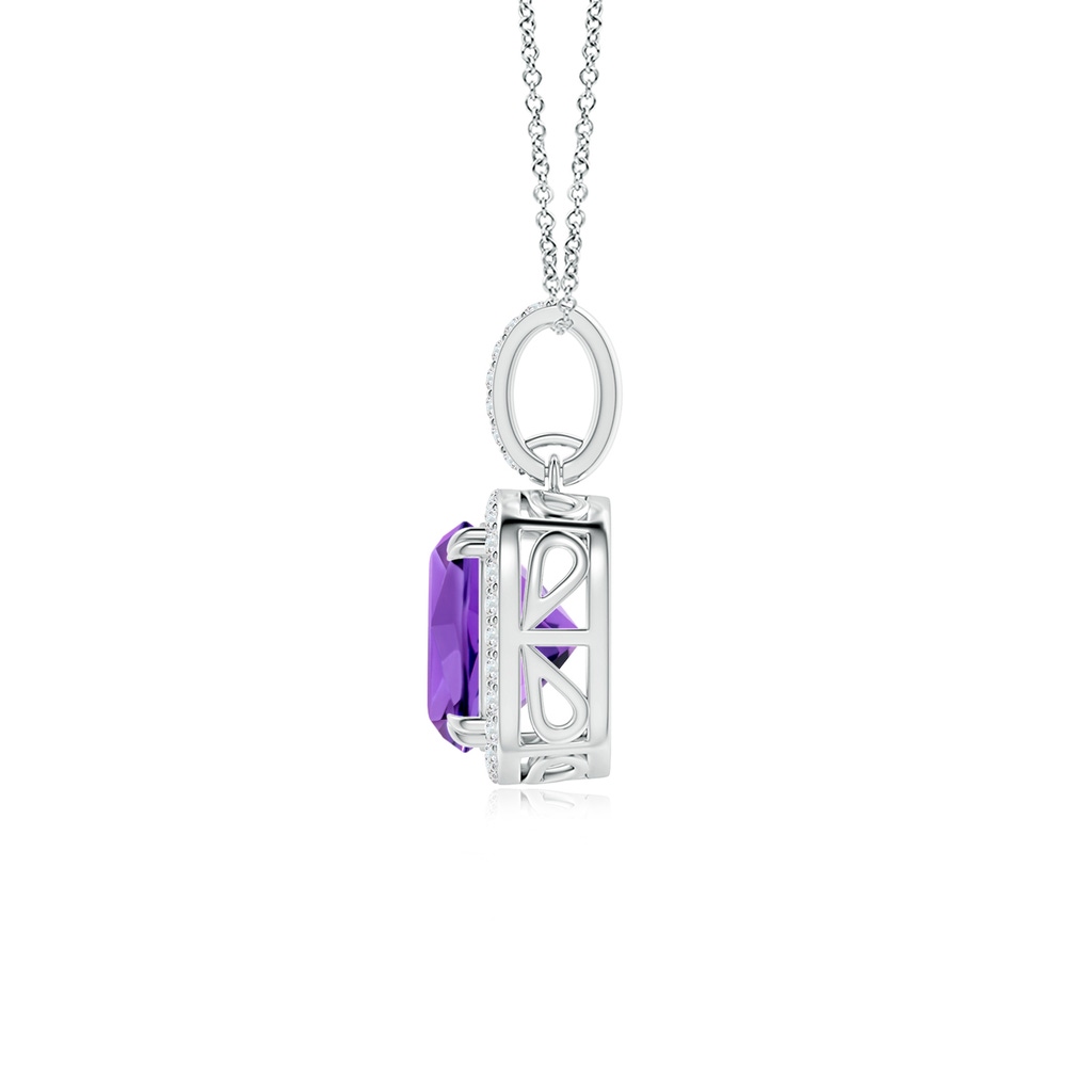 8mm AAAA Cushion Amethyst Pendant with Diamond Halo in White Gold - side_1