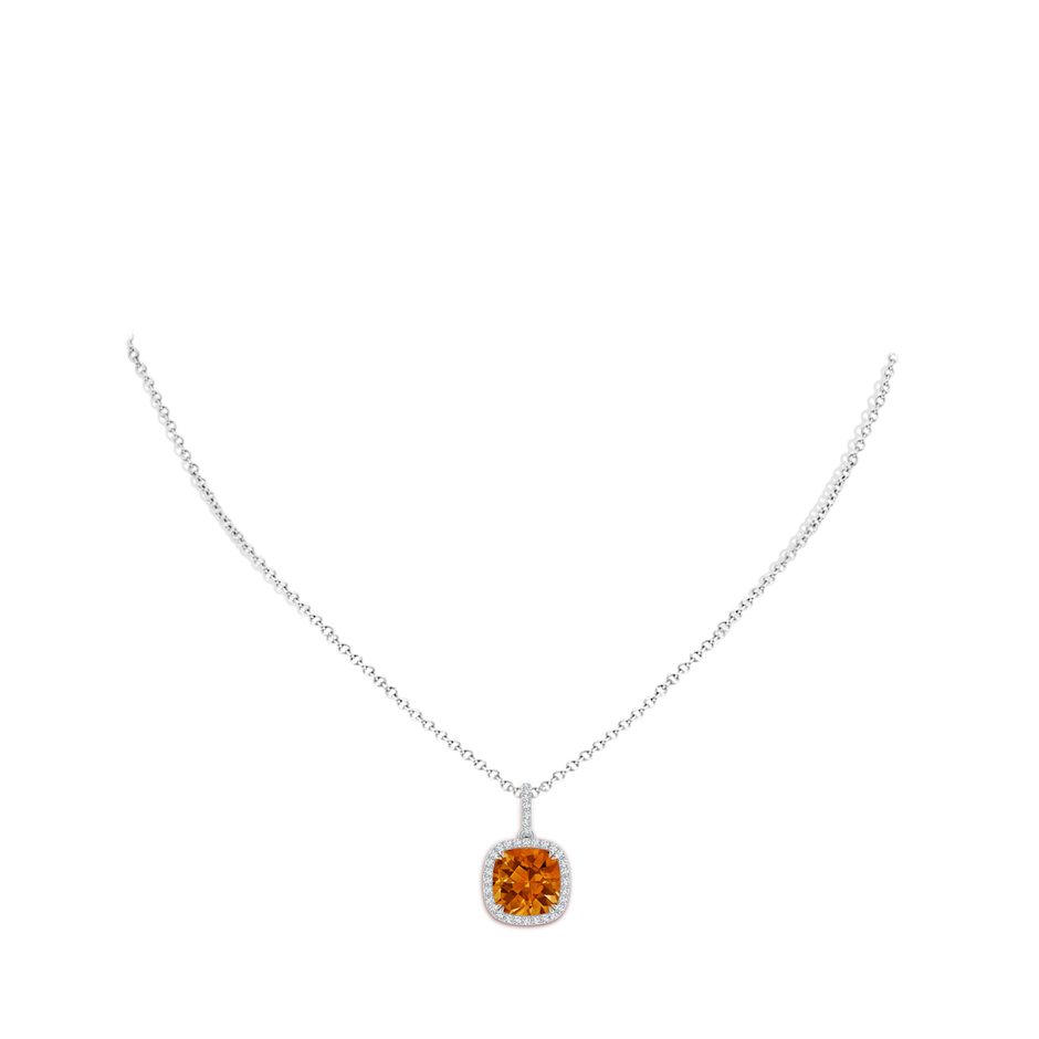 10mm AAAA Cushion Citrine Pendant with Diamond Halo in P950 Platinum body-neck