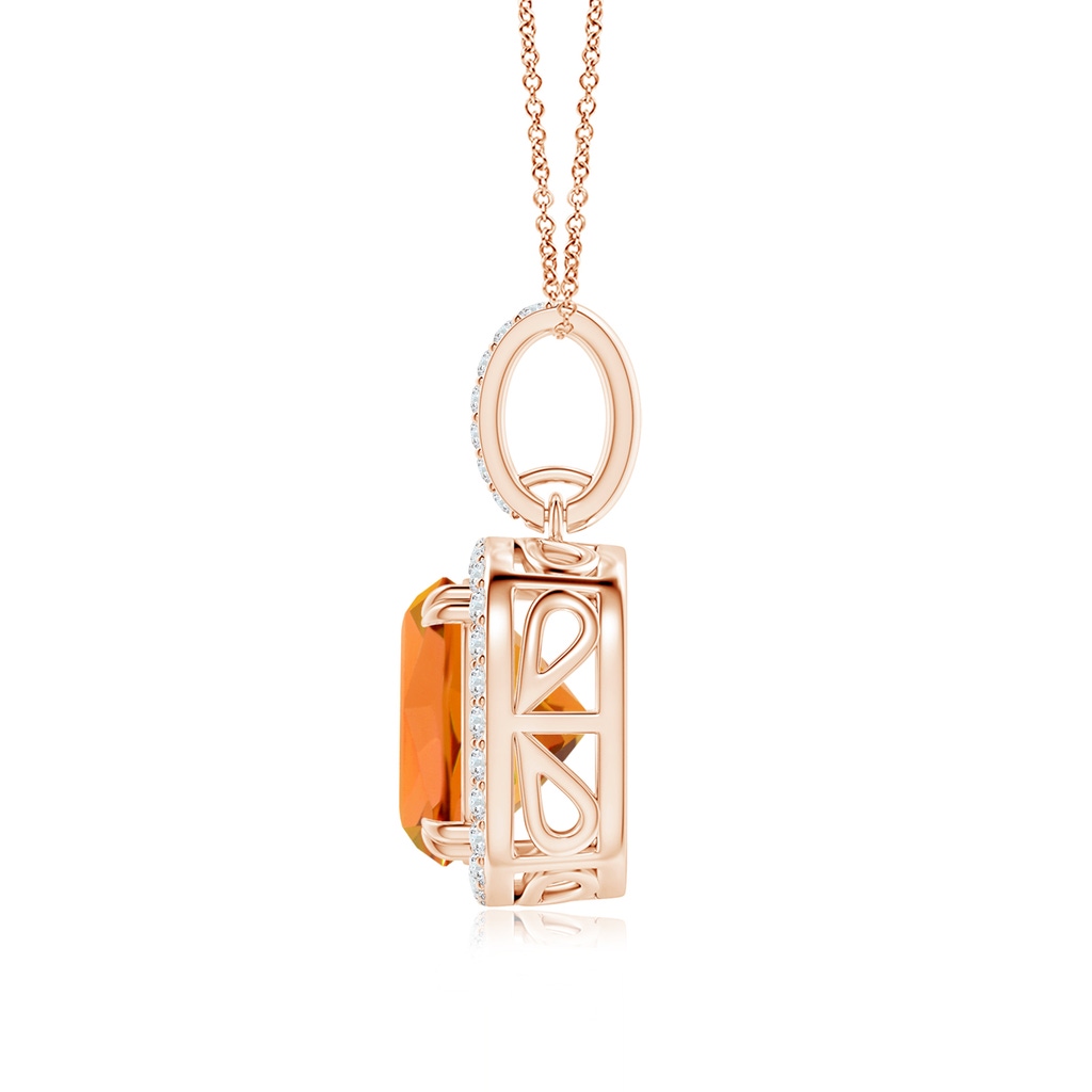 10mm AAAA Cushion Citrine Pendant with Diamond Halo in Rose Gold - side_1