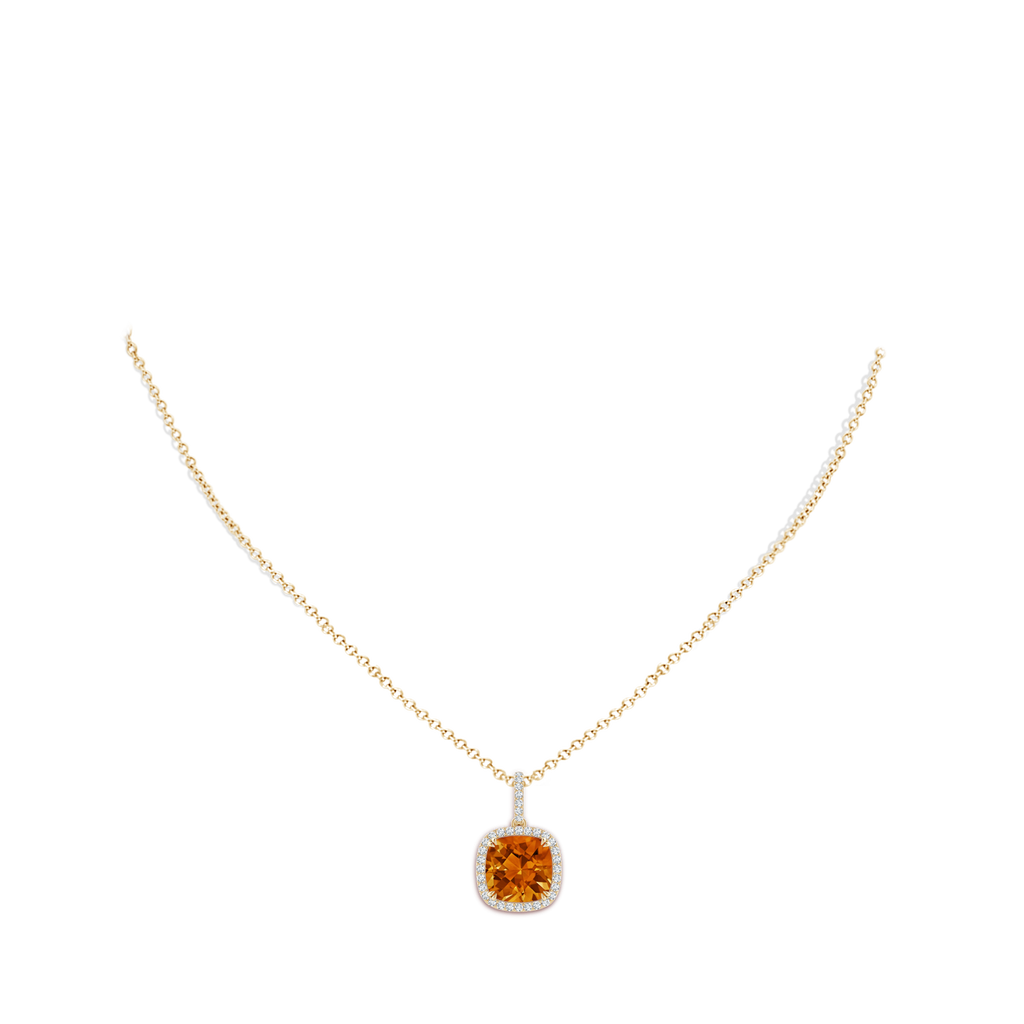 10mm AAAA Cushion Citrine Pendant with Diamond Halo in Yellow Gold Body-Neck