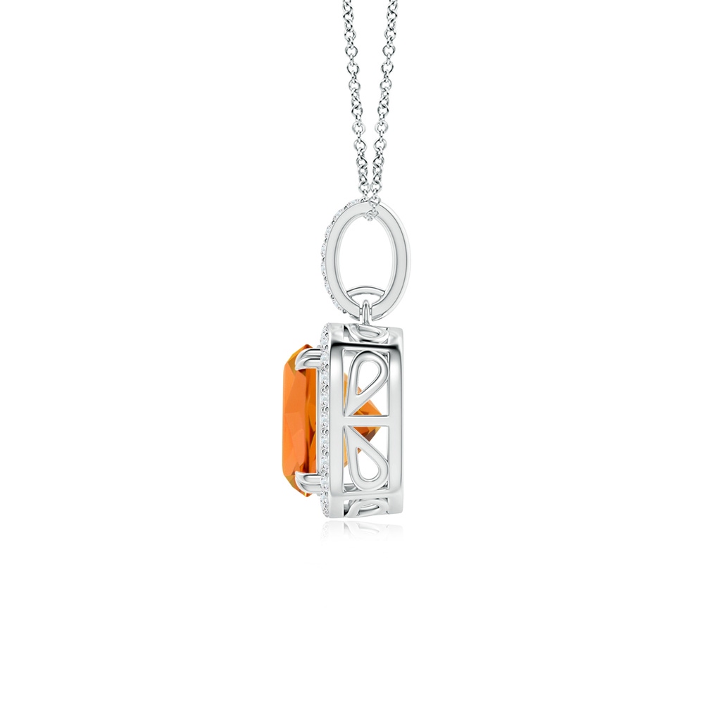 8mm AAAA Cushion Citrine Pendant with Diamond Halo in White Gold - side_1