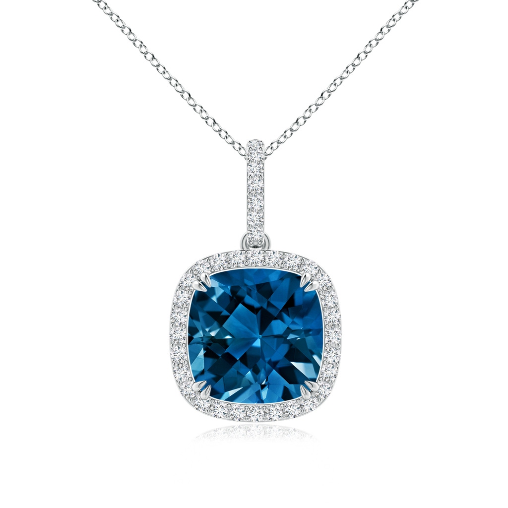 10mm AAAA Cushion London Blue Topaz Pendant with Diamond Halo in P950 Platinum