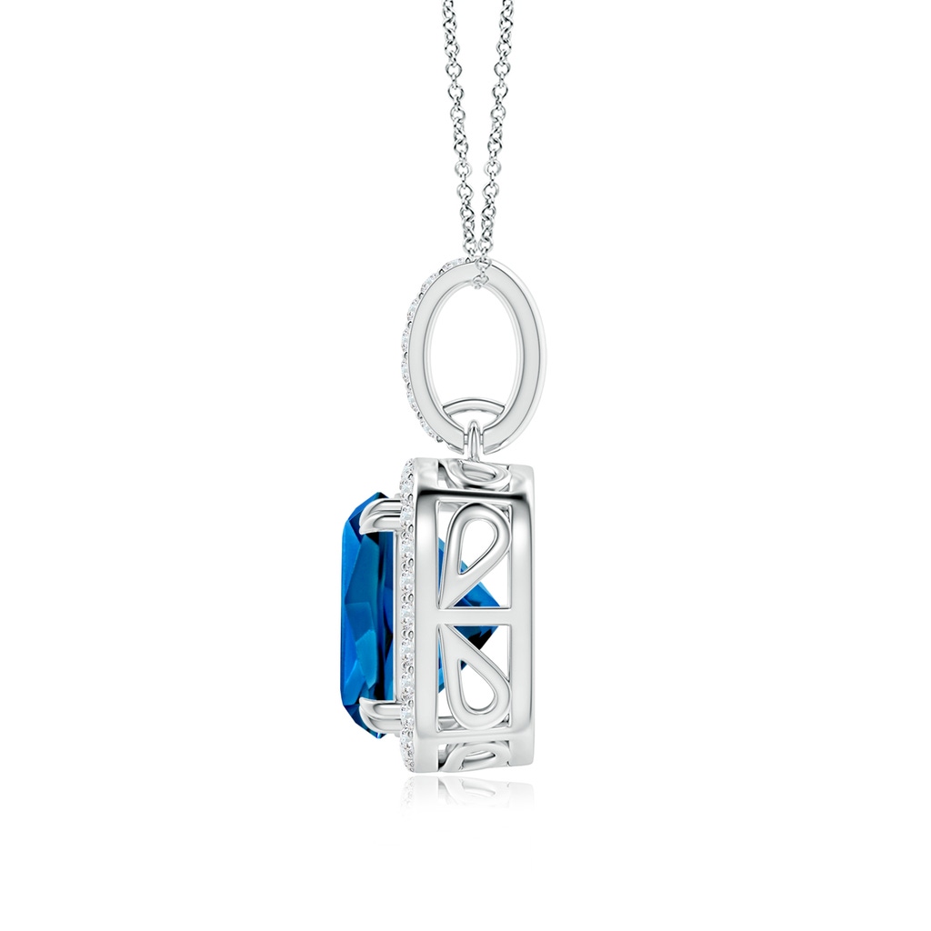 10mm AAAA Cushion London Blue Topaz Pendant with Diamond Halo in White Gold Side-1