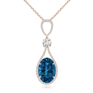 14.10x10.00x6.82mm AAAA GIA Certified Oval London Blue Topaz Drop Shaped Halo Pendant in 18K Rose Gold