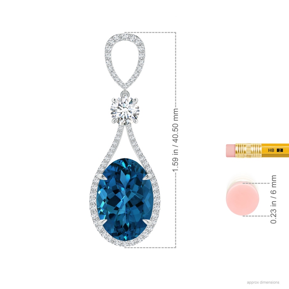 14.10x10.00x6.82mm AAAA GIA Certified Oval London Blue Topaz Drop Shaped Halo Pendant in P950 Platinum ruler