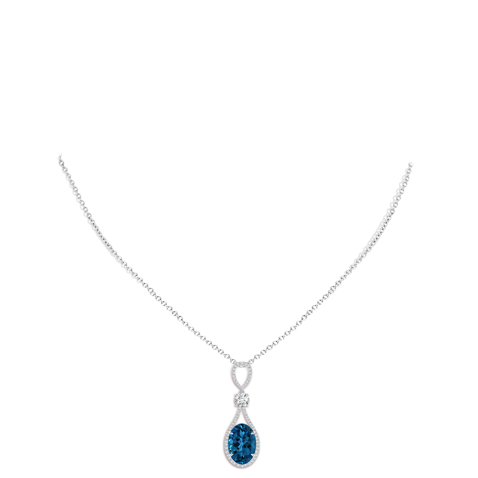 14.10x10.00x6.82mm AAAA GIA Certified Oval London Blue Topaz Drop Shaped Halo Pendant in White Gold pen