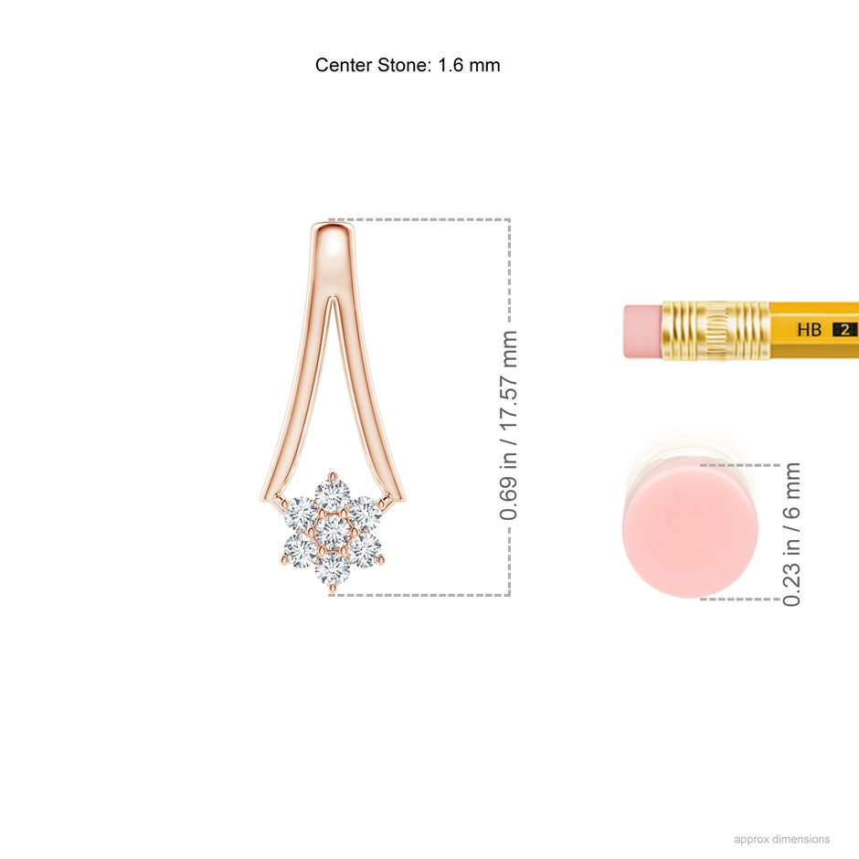 1.6mm GVS2 Diamond Floral Clustre Inverted V Bale Pendant in Rose Gold ruler