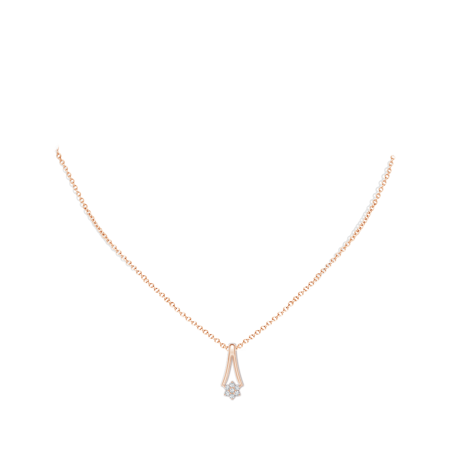 1.6mm GVS2 Diamond Floral Clustre Inverted V Bale Pendant in Rose Gold body-neck