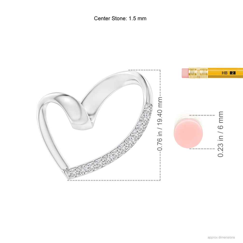 1.5mm HSI2 Ribbon Twist Open Heart Diamond Pendant in White Gold Ruler