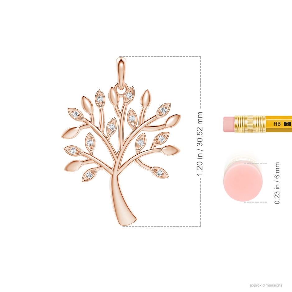 1mm GVS2 Tree of Life Diamond Pendant in Rose Gold ruler