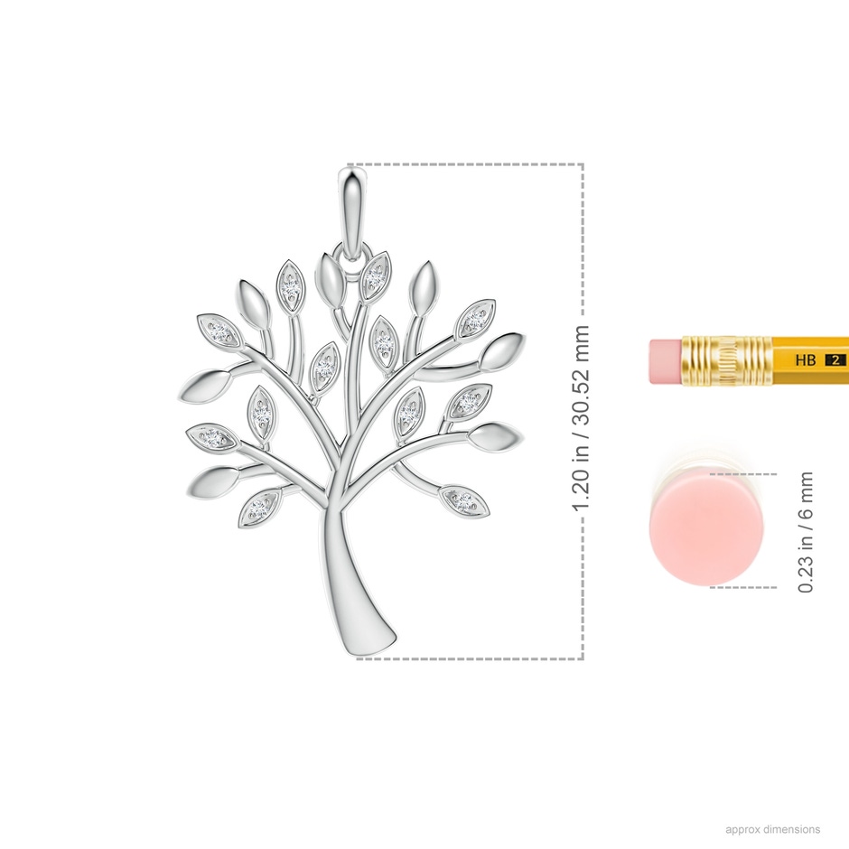 1mm GVS2 Tree of Life Diamond Pendant in White Gold ruler