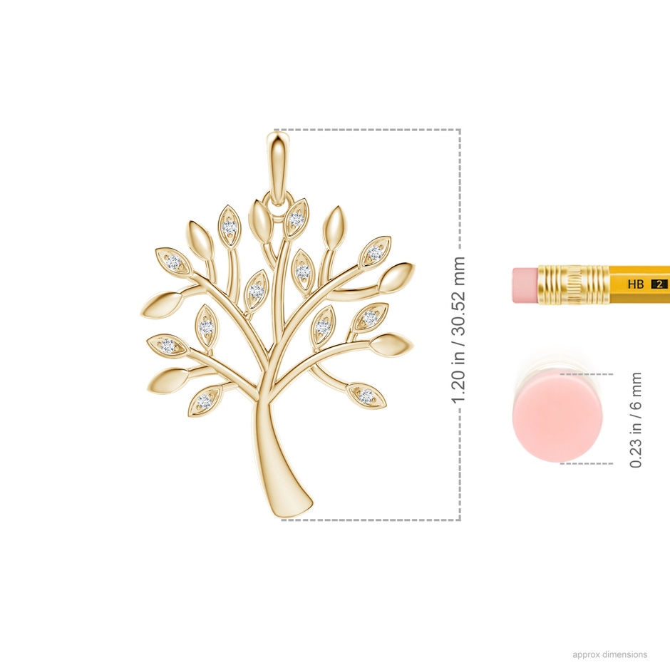 1mm GVS2 Tree of Life Diamond Pendant in Yellow Gold ruler