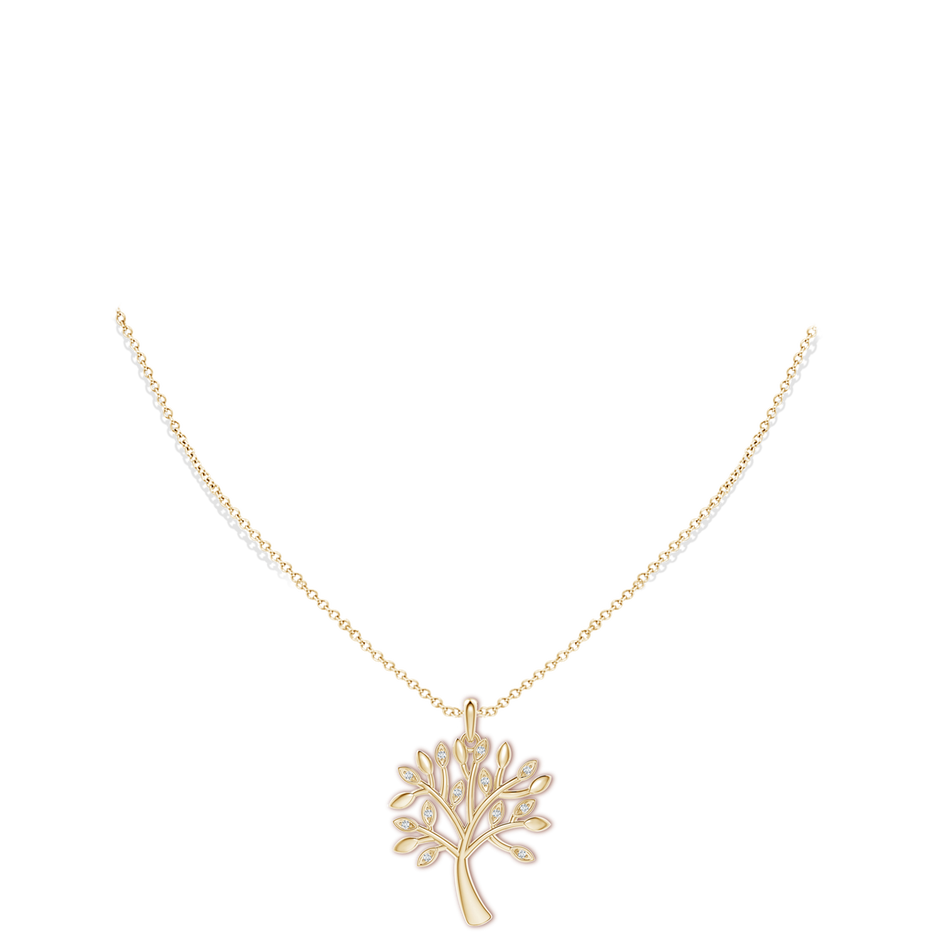 1mm GVS2 Tree of Life Diamond Pendant in Yellow Gold body-neck